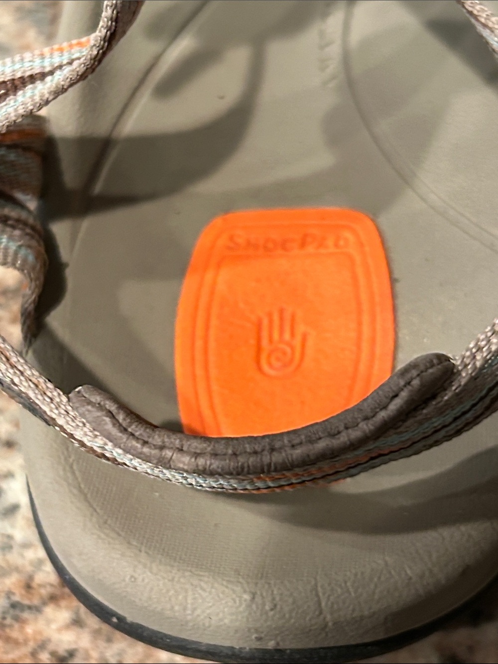 TEVA Women’s 8 Zirra Outdoor Slim Strappy Sandals in Tan w/Orange, brown Accents - Picture 9 of 10